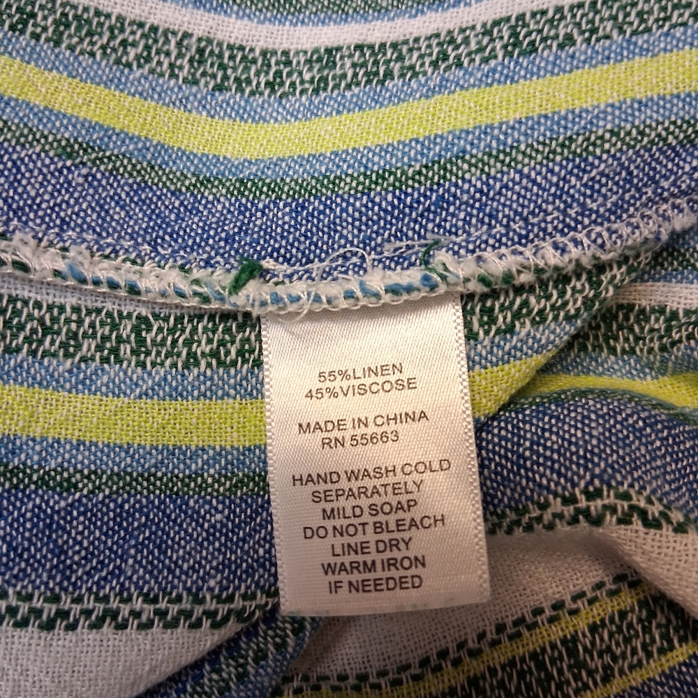 For Cynthia Blue and Green Striped Mini Dress Women Sz XS 55%Lino 48% Viscose - Picture 15 of 16